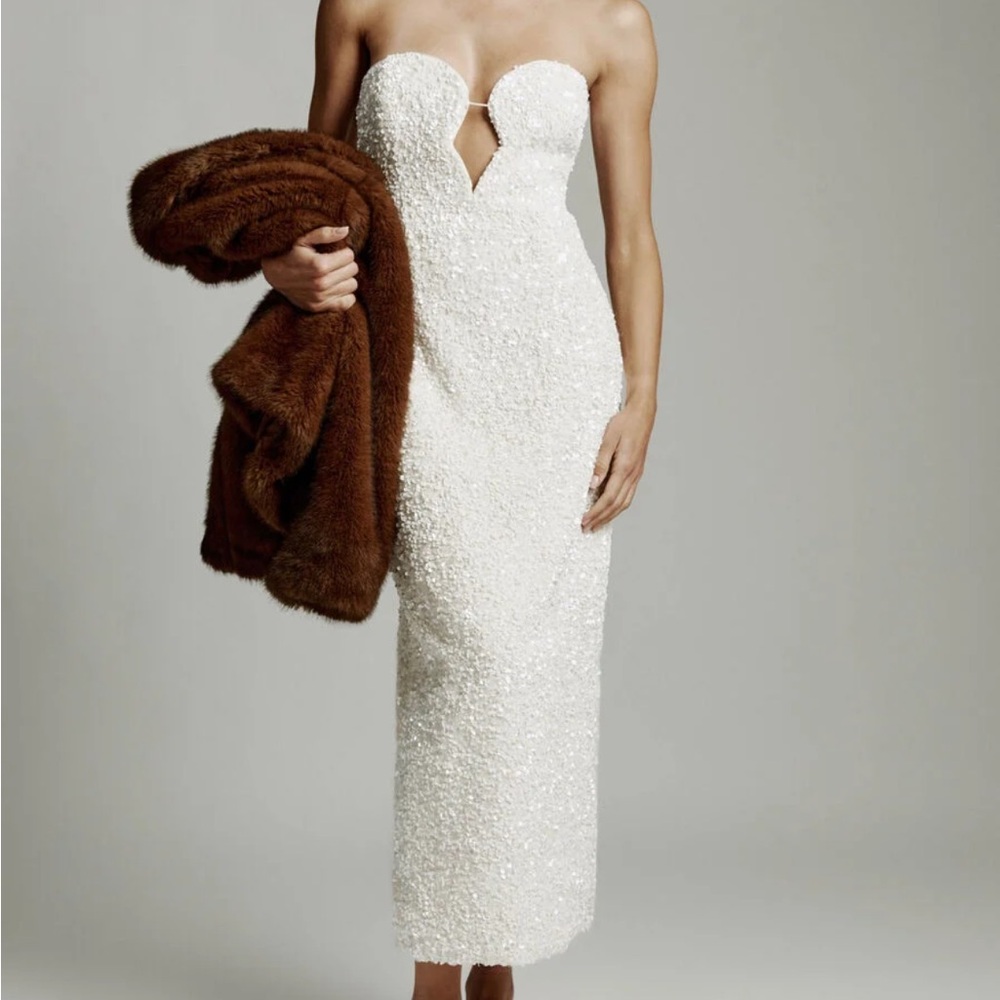 Bardot Strapless White Sequin Dress